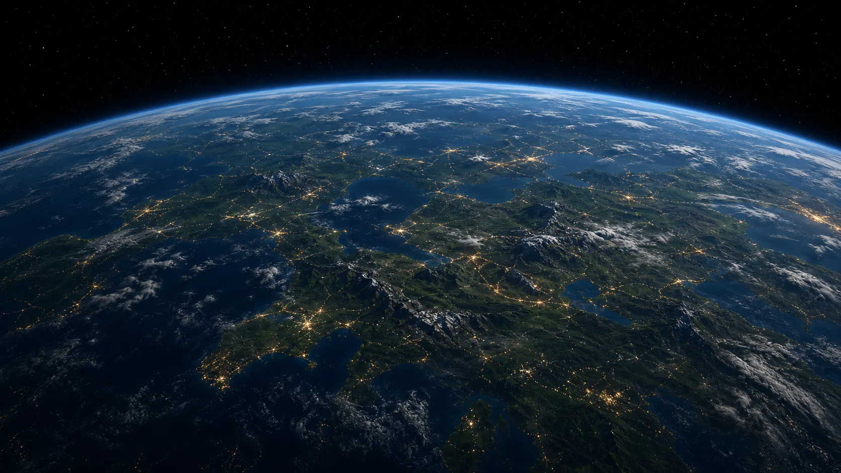 A settled world seen from orbit